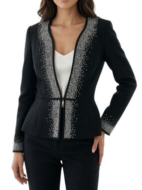 LILY & TAYLOR: Vintage Black Textured Rhinestone Embellished Blazer -Size 4